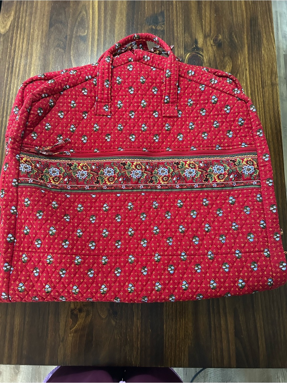 Vera Bradley Red Quilted Floral-Trim Garment Bag-Retired